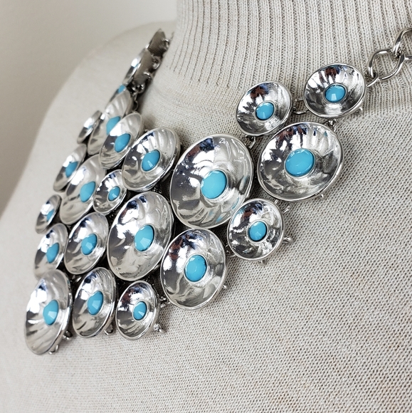 Turq & Rhodium Statement Neck & Ear Set - Picture 2 of 3